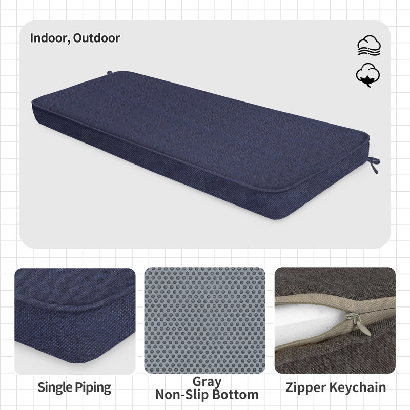 3'' H Customizable Bench Cushion For Indoor/Outdoor Furniture/Chair/Window Seat, Premium 75D High-Resilience Foam, Dark Blue