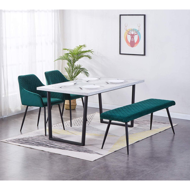 Depue Velvet 130cm Upholstered Bench for 2 person, Green Velvet