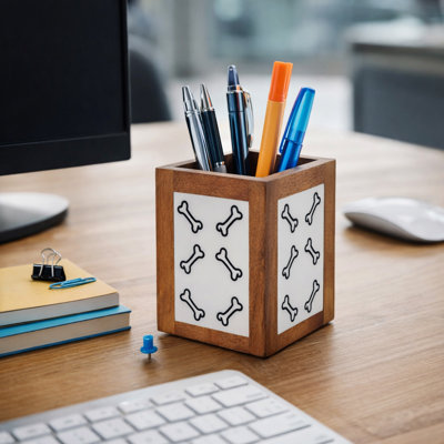 Whimsical Bone Style Wood  Design Desk Organizer for Bedroom Desktop Accessory - Compact Drawer Storage for Kitchen, or Bathroom- 4", Ivory & Brown