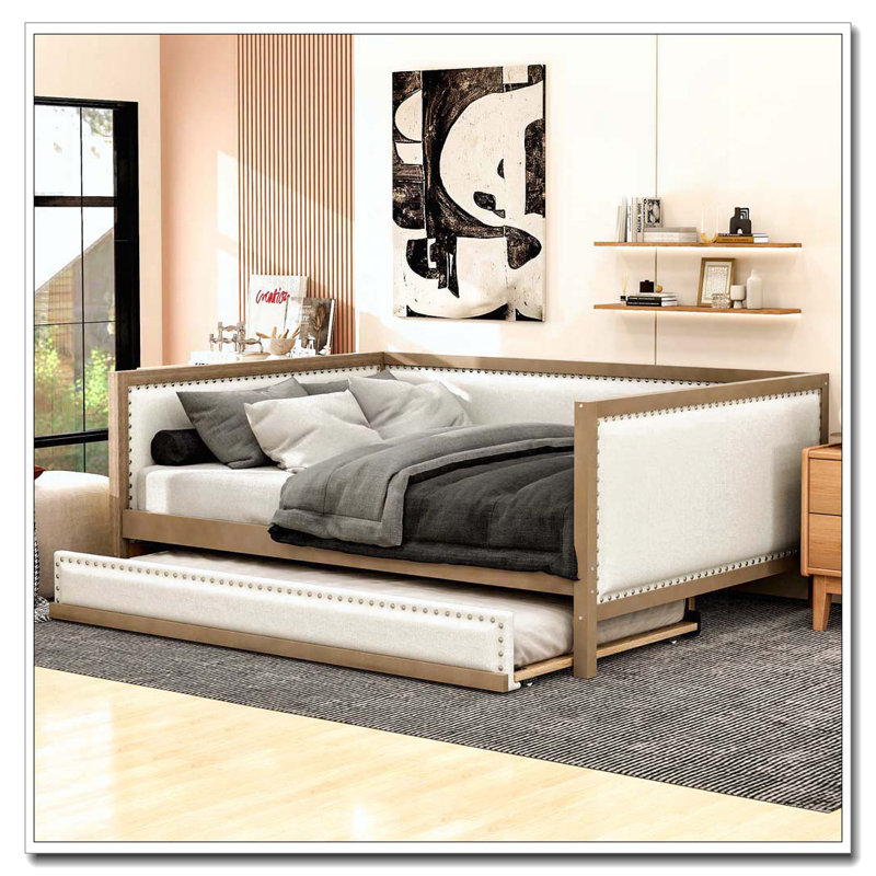 Lit de jour rembourré avec couchette et décoration cloutée