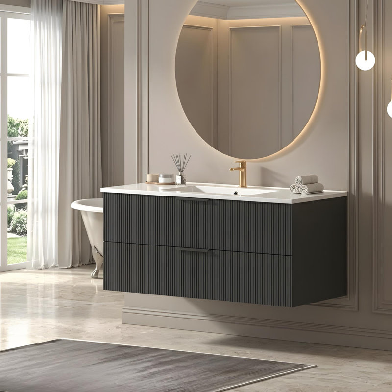 Meuble-lavabo moderne de 48 po avec lavabo en céramique et deux tiroirs