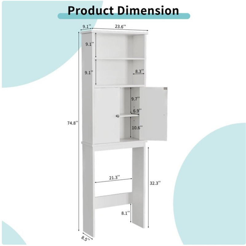 Au-dessus de la toilette, armoire de rangement réglable pour salle de bain, Blanc / Blanc