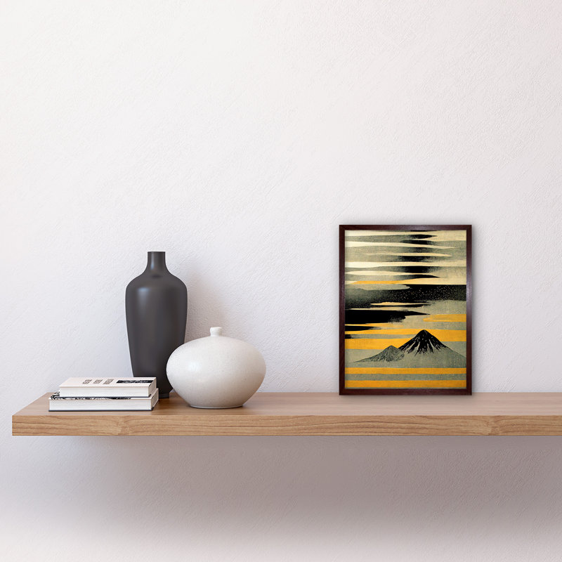 Modern Simple Mount Fuji Painting - Print, Brown Framed Paper, 25.9cm H x 20.6cm W x 1.5cm D