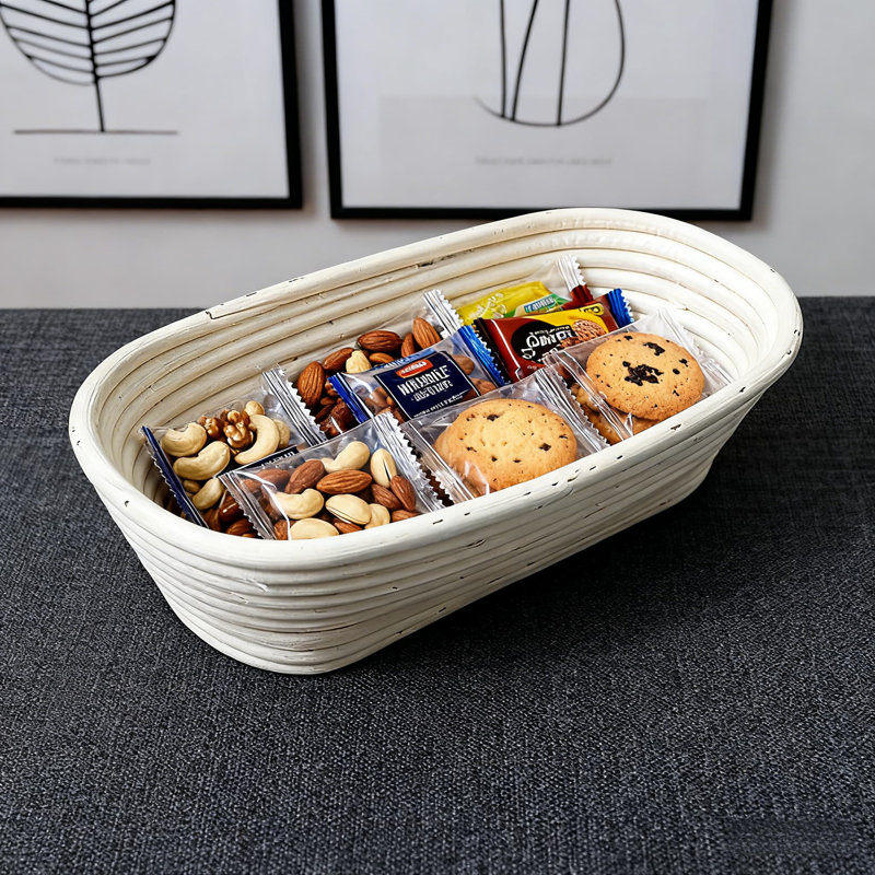Panier à pain en rotin tissé à la main, bac de rangement polyvalent naturel pour comptoir de cuisine, présentoir de fruits et légumes de ferme