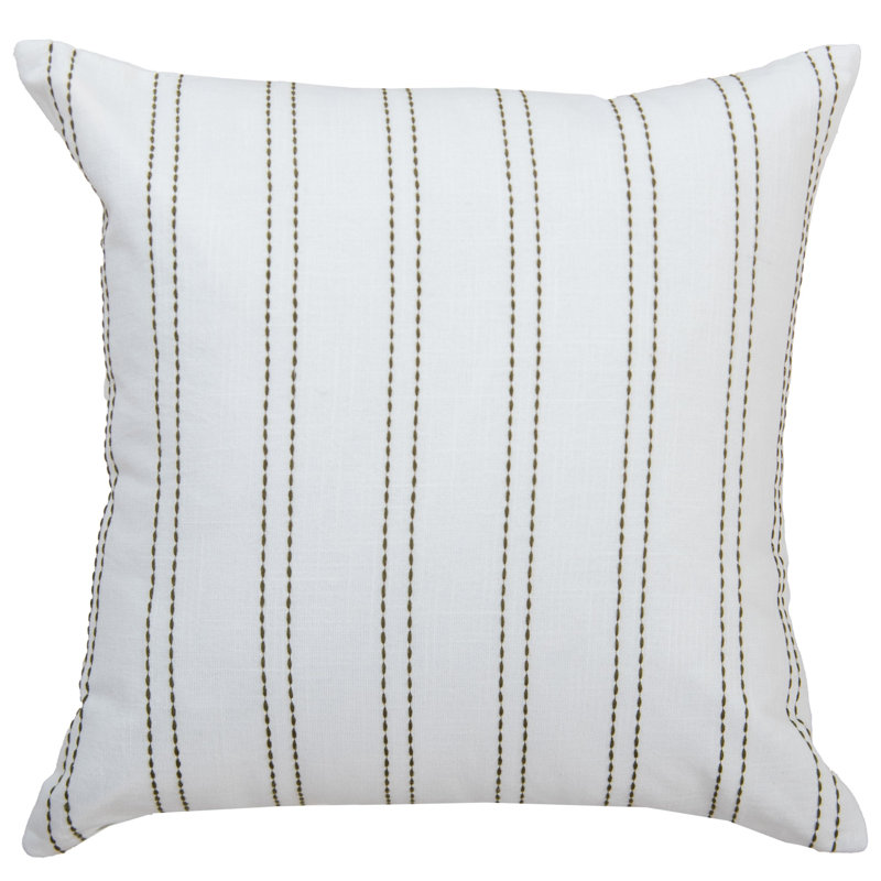 100% Cotton Filled Throw Pillow, Polyester, White/Green Striped