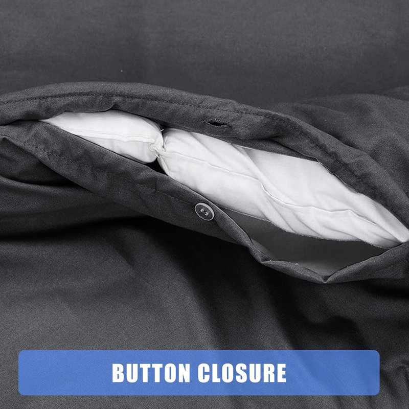 Cotton Blend Duvet Cover Set with Pillowcases, Charcoal/White, Super King Duvet Cover + 2 Pillowcases