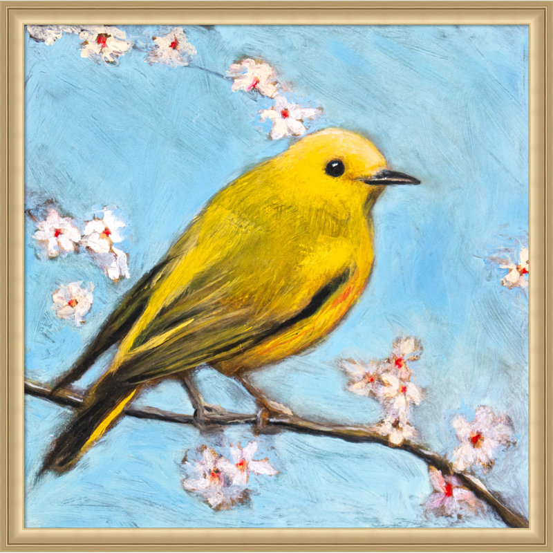 «Happy Bird» par Claire Lerner, reproduction d'art sur toile encadrée, Or de Florence