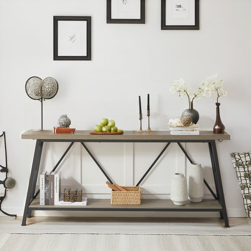 Versatile Extra Long Sofa Table with Sturdy Construction and Ample Storage, Grey