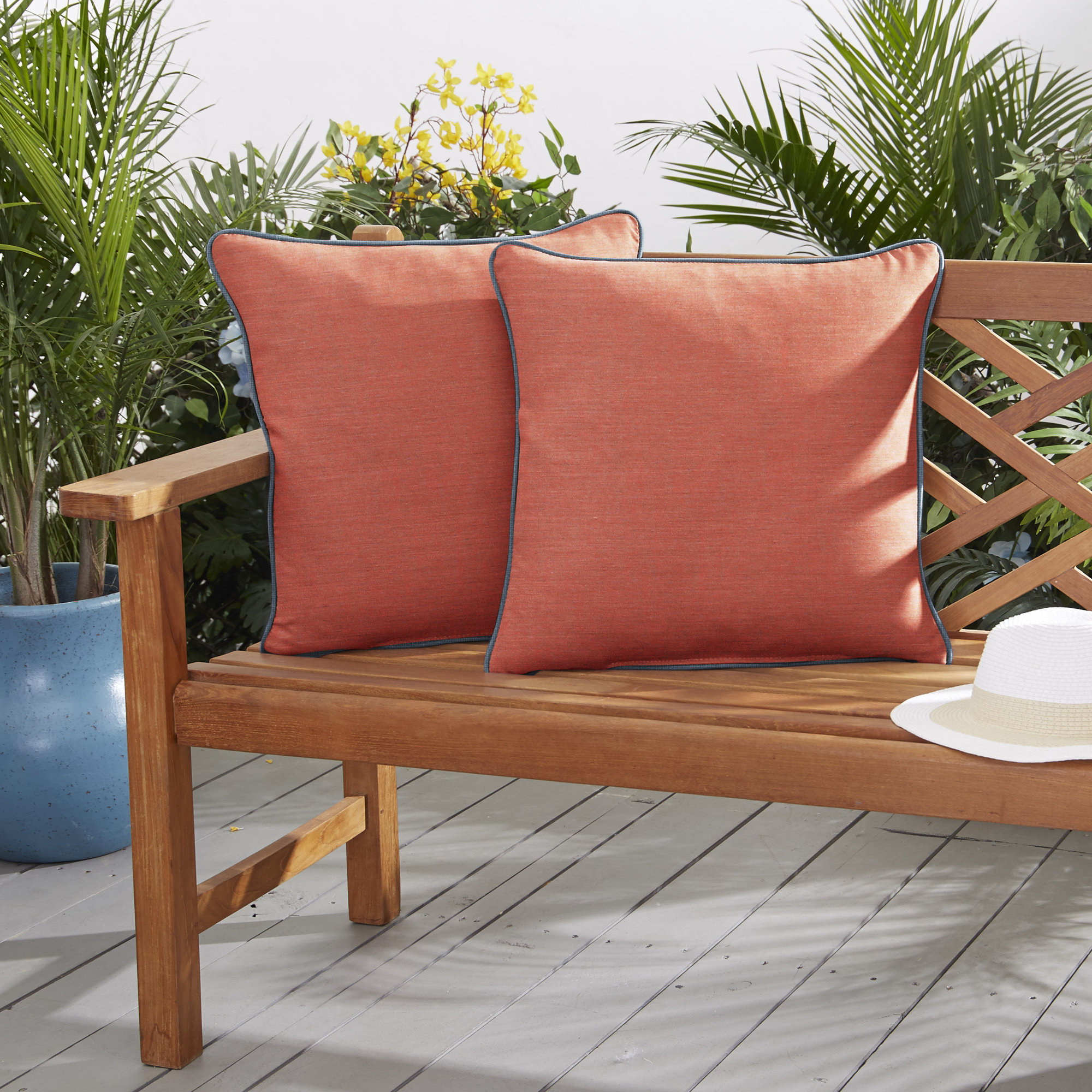 Jaclyn Sunbrella® Indoor/Outdoor Throw Pillow, Blue/Coral, 18" x 18"