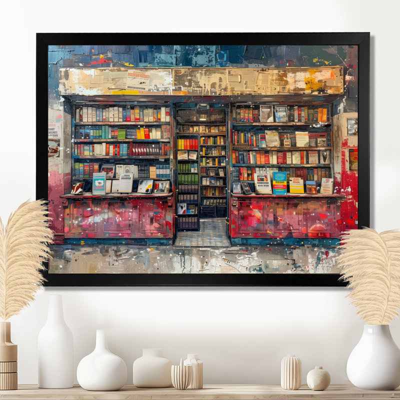 Décoration rétro rouge et bleue «I» - Boutiques et magasins - Décoration murale, Toile encadrée noire simple