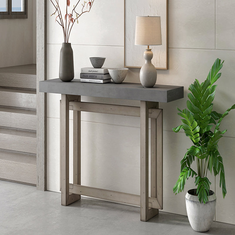 Entryway Table With Pine Veneer,Unique Triple Rectangle Design Console Table With Thick Pine Wood Legs,Extra Long Sofa Table
