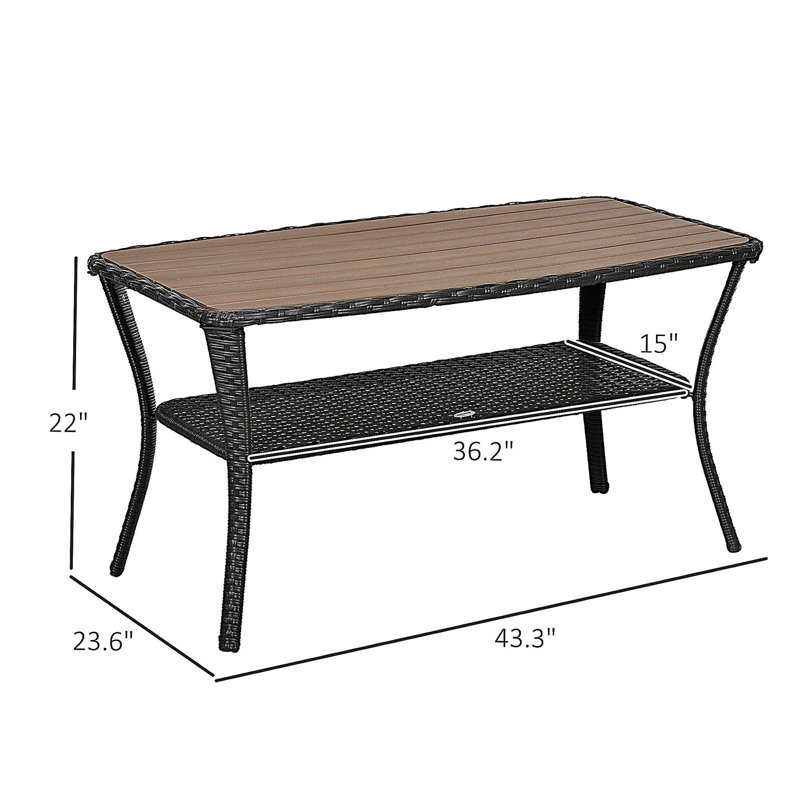 Table basse tissée en PE avec tablette de rangement Outsunny