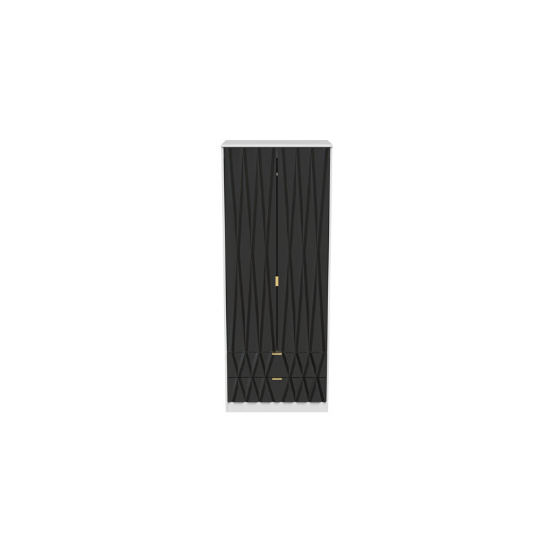 Fully Assembled Efka Diamond Wardrobe, Black / White Matt Veneer