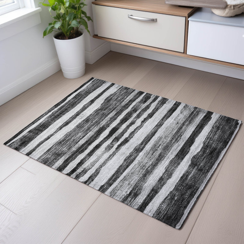 Premium Machine Washable Lyndhurst AMF1191 Stripes Rug, Rectangle 1'8" x 2'6"