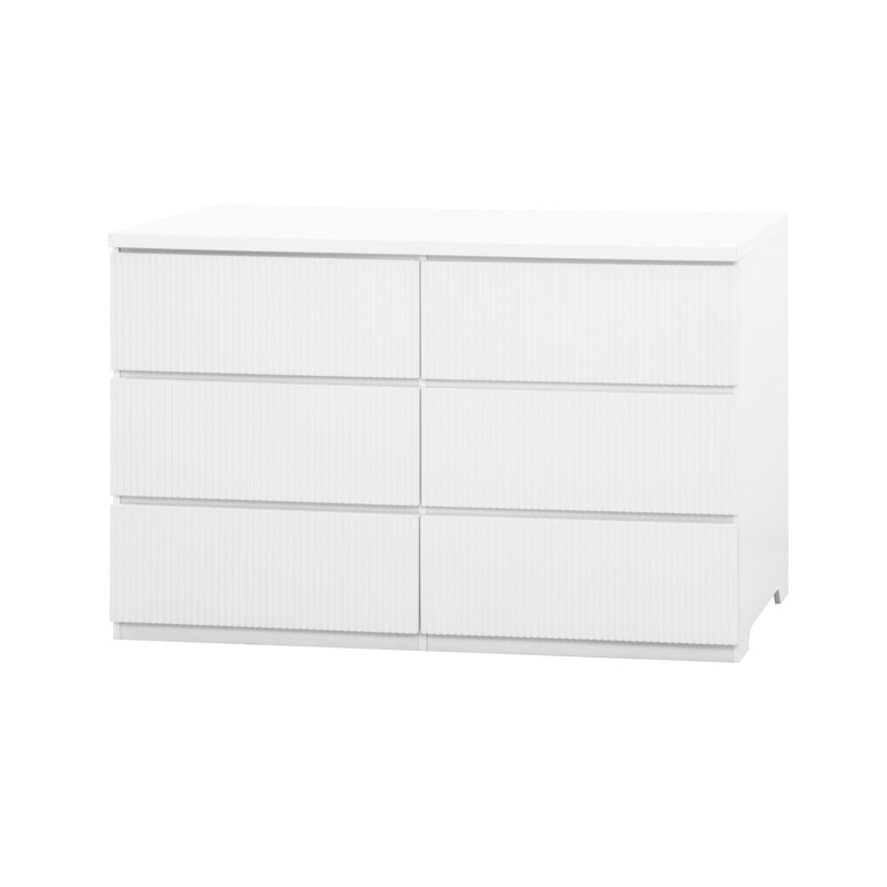 Commode moderne à 6 tiroirs avec design ondulé, grande commode blanche avec panneaux sans poignée, armoire de rangement robuste pour la chambre à coucher, le salon et le vestibule