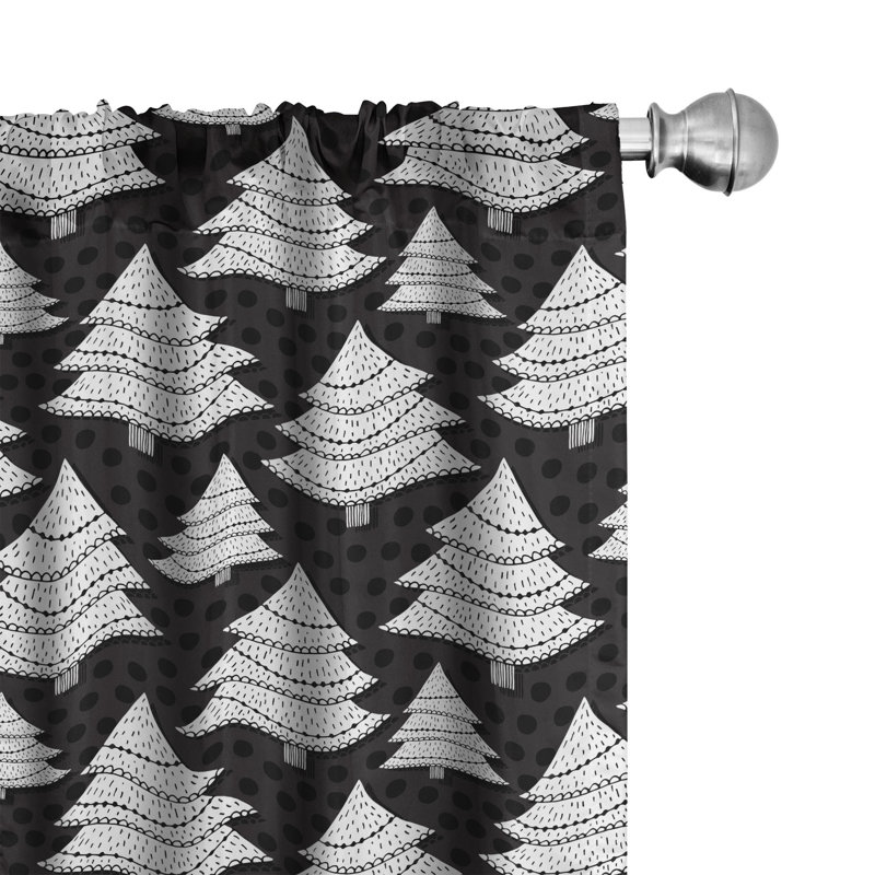 Rideaux à 4 panneaux de Noël The Holiday Aisle®, arbres ornés à pois gris anthracite / blanc, L 56 po x L 84 po