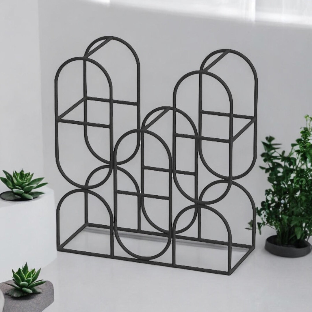 Alheli 8 Bottle Wine Rack | Durable Black Cast Iron Freestanding Tabletop Storage for Kitchen and Bar Counter