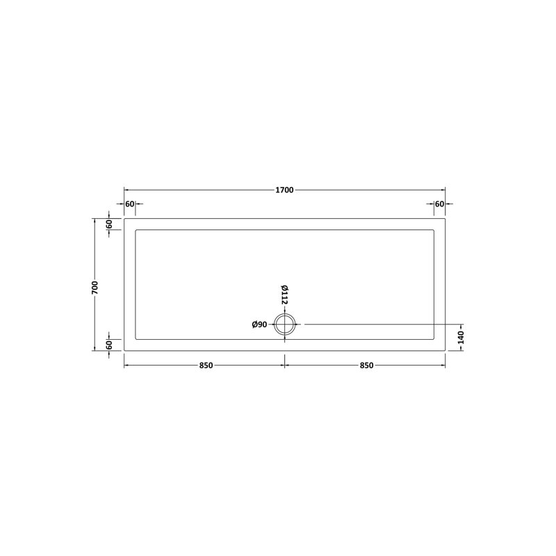 Pearlstone Shower Tray in White, 170cm H x 70cm W x 4cm D