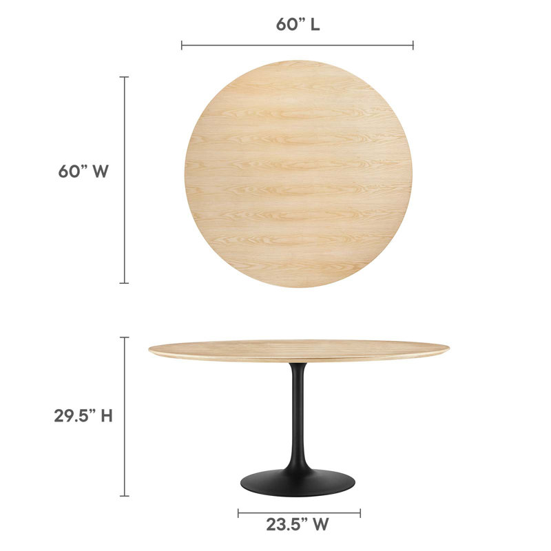 Lippa 36'' Natural Wood Round Dining Table with Black Pedestal Base