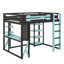 Lit mezzanine double en bois avec bureau, tablettes, prise d'alimentation et ports USB / Type-C, plus éclairage RVB-1325880681