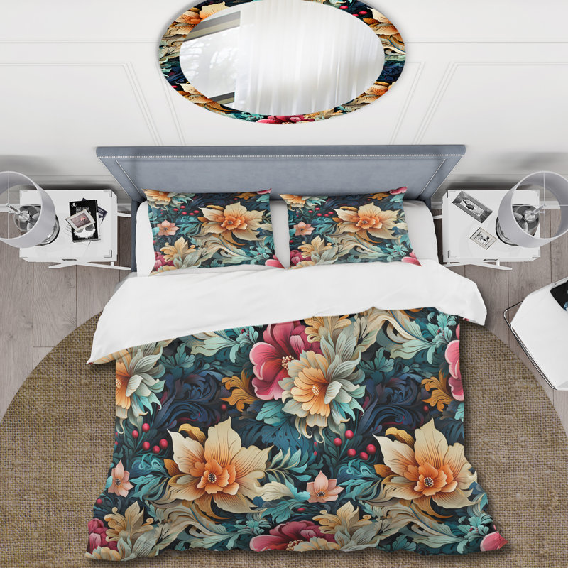 Literie multicolore à motif floral tropical, Housse de couette pour très grand lit et 2 très