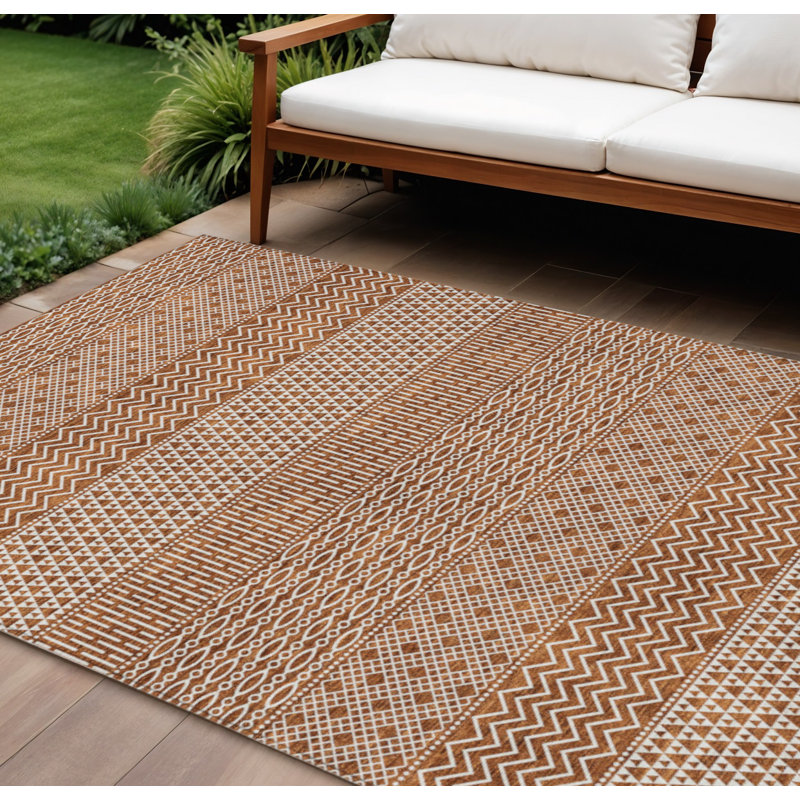 Tapis intérieur lavable à chevrons orange et ivoire 9 pi x 12 pi