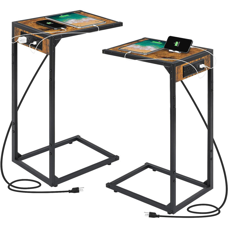 End Table Set and Built-In Outlets, Brown