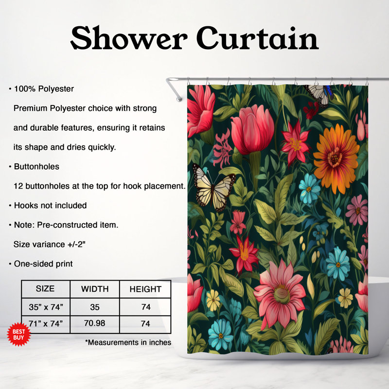 Rideau de douche Petal Paradise - Premium, H 74 po x l 71 po