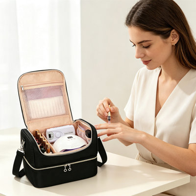 Portable Nail Polish Organizer Case, Holds 45 Bottles & Nail Lamp, Travel Storage Box for Manicure Tools, Nail Tech Kit for Salon, Home, and Travel