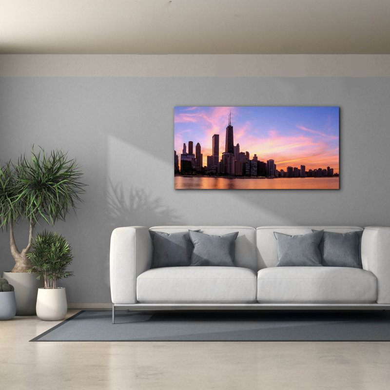 «Chicago - Burning Amber Sunset» par Epic Portfolio, art mural sur toile, H 30 po x l 60 po x P 1,5 po