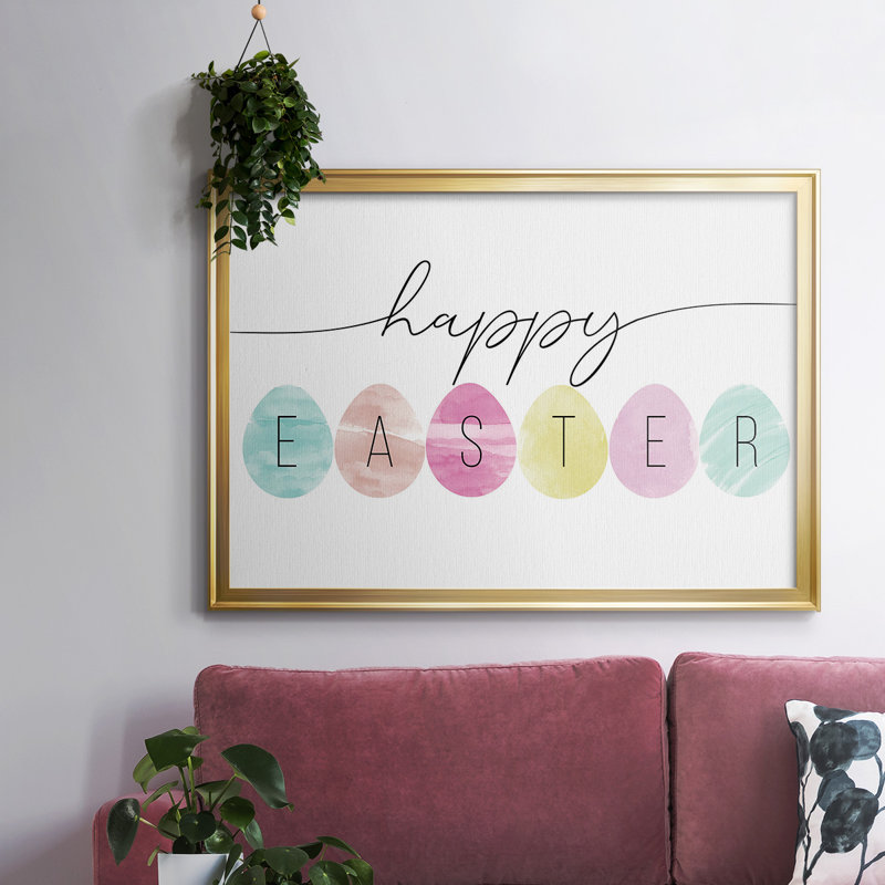 Joyeuses Pâques, art textuel sur toile encadré, H 26 po x l 38 po x P 1,5 po, Or