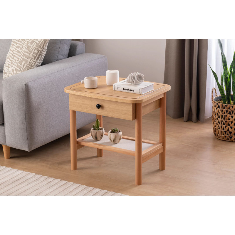 Table de chevet moderne avec pieds en bois Mariyana, 21,7 po x 21,7 po x 17,7 po | Fabrication 100% bois aggloméré, finition naturelle et brune | Conception scandinave robuste avec capacité de charge de 22 lb | Idéal pour la décoration de la chambre 