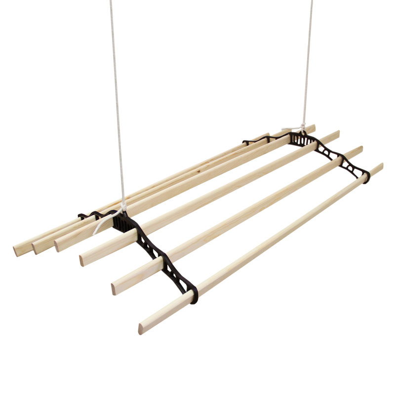 Wall-Mounted Drying Rack, 14cm H x 140cm x 56cm D, Light Wood/Black