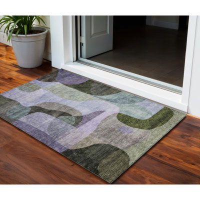Tapis extérieur lavable abstrait mauve et gris anthracite 3 pi x 5 pi