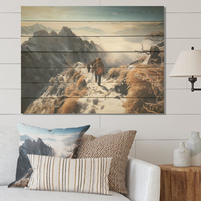 Hicking Winter Mountain Track II - Hiking On Wood Print