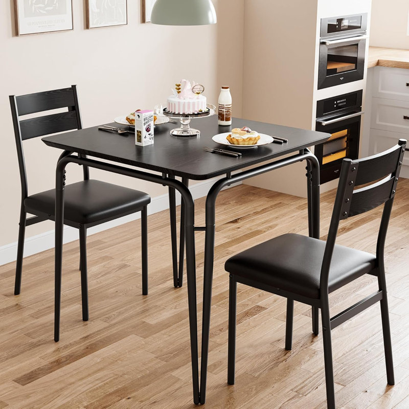 Table Ã  manger pour 2 personnes - Ensemble de 2 chaises et petite table - Ensemble de coin repas carrÃ© pour 2 personnes - Ensembles de cuisine et de salle Ã  manger pour petits espaces - Table avec 2 chaises rembourrÃ©es - Noir