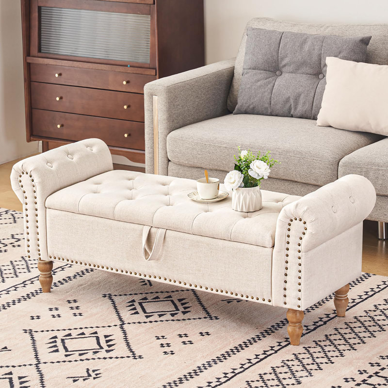 51” Storage Bench with Button-Tufted, Beige