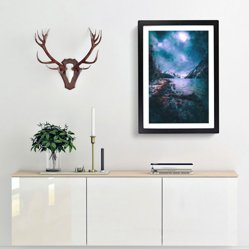 Chephren Lake In Canada - Painting, Black Single Picture Frame Wood, 63cm H x 45cm W x 2cm D