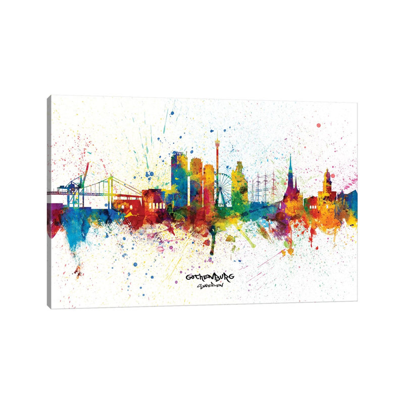 Gothenburg Sweden Skyline Splash by Michael Tompsett - 1 Piece Wrapped Canvas Wall Art, 101.6 cm H x 66.04 cm W x 3.175 cm D