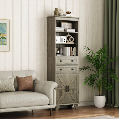 Armoire de cuisine de 72 po de hauteur avec 3 tablettes réglables, garde-manger avec 2 tiroirs, 2 portes et support pour micro-ondes