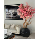 Pink Cherry Blossom Tree In 30" Glossy White Globe Planter