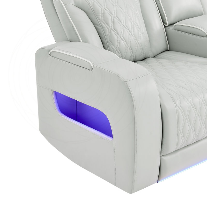 Fauteuil inclinable électrique double avec appuie-tête électrique, accoudoirs de rangement et éclairage DEL, Argent