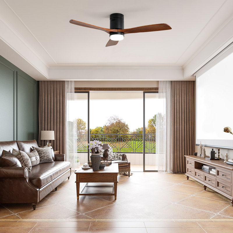 Nicola 52" 3 - Blade LED Standard Ceiling Fan with Remote Control and Light Kit Included, Matte Black/Brown Blades