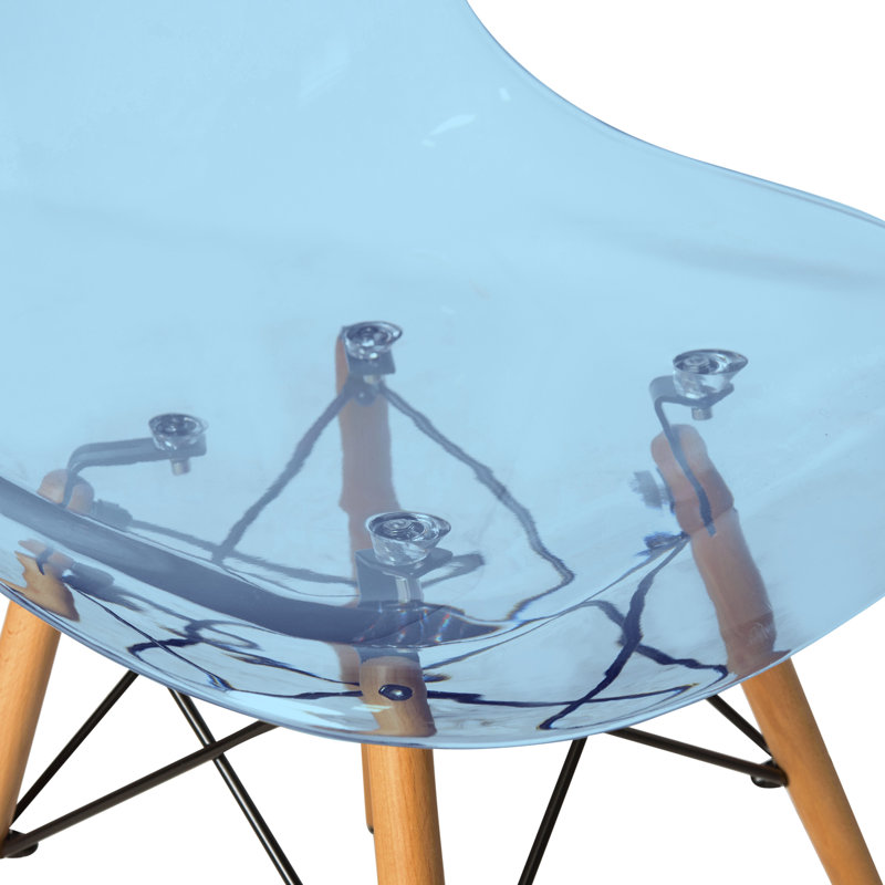 Dubuque Dining Side Chair with Metal Eiffel Base Design and Beech Wood Legs, Transparent Blue, 4