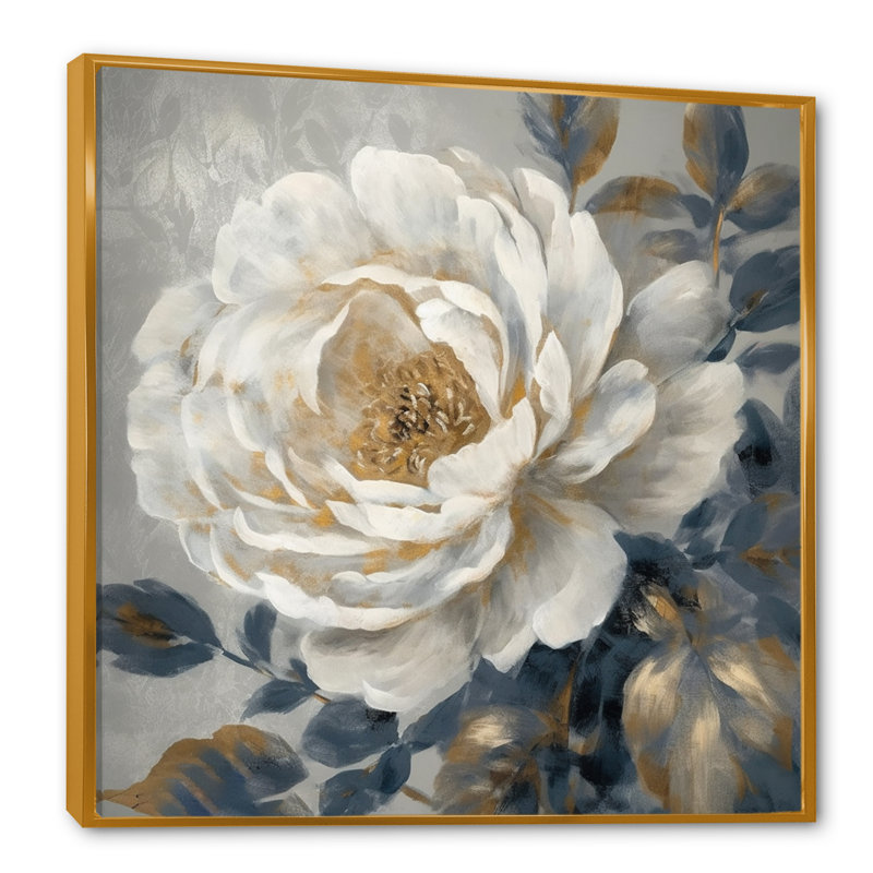 «Emotion Of White Blue Peony Flower II», reproduction d'art sur toile, H 30 po x l 30 po x P 1 po, Cadre flottant doré