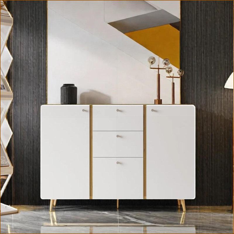 Buffet buffet de 47,24 po avec 3 tiroirs et 2 portes, tablettes réglables | Panneau de particules + panneau de fibres à densité moyenne