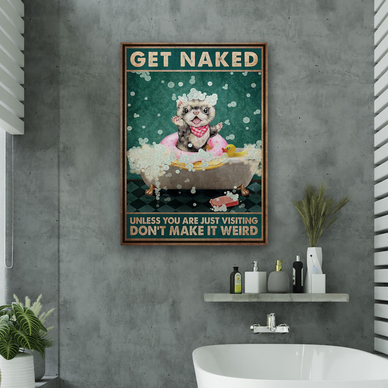 Mignonne petite belette - Toile tendue avec une galerie, décor de salle de bain et de lessive, gris, rose et blanc