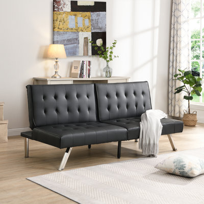 Canapé-lit futon polyvalent avec pieds en acier inoxydable et structure en bois robuste