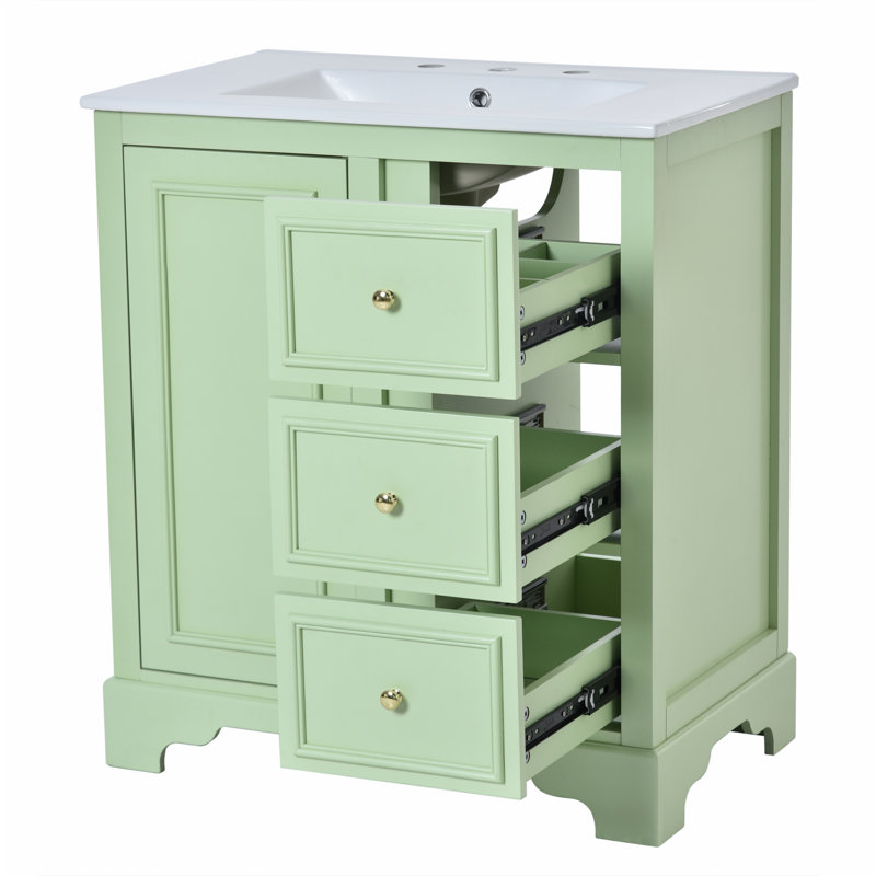 Meuble-lavabo de 30 pouces avec lavabo en céramique, Vert