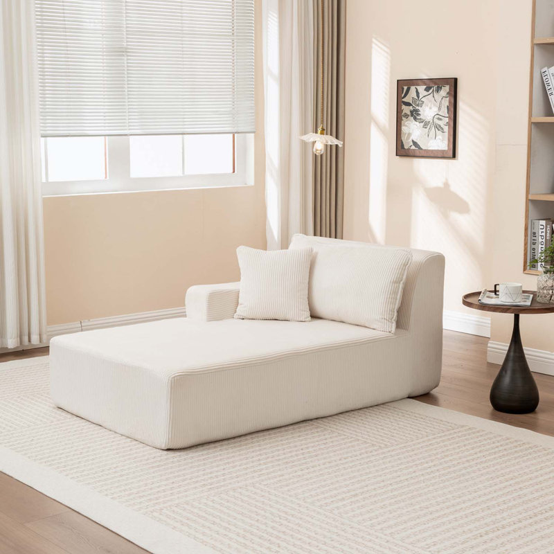 Armrest Chaise Lounge with pillow, Left Hand Facing, White